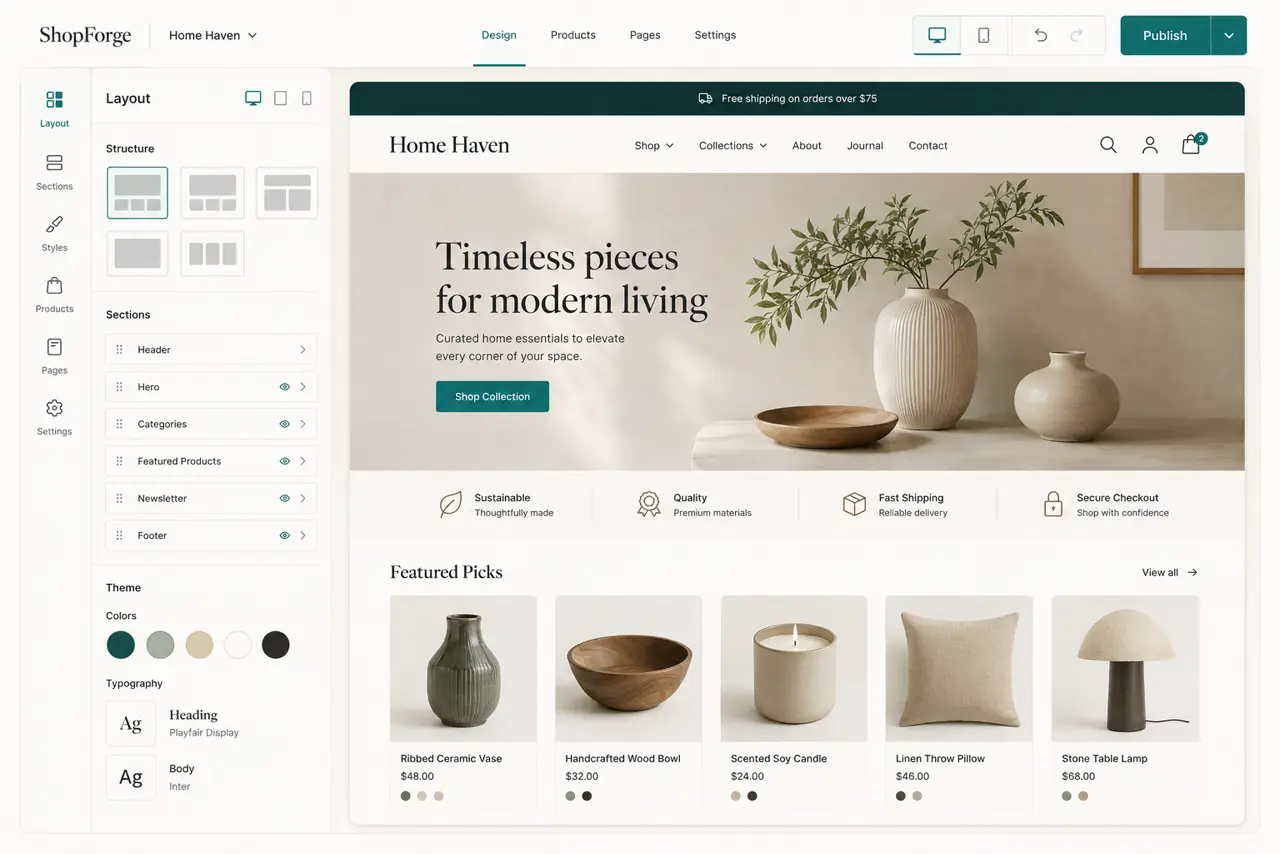 ویرایشگر دیداری فروشگاه در طرح ShopForge
